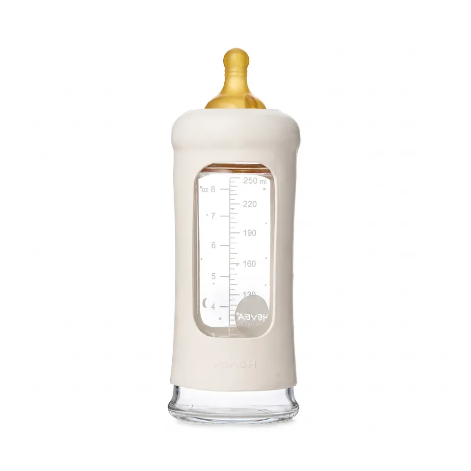 hevea-weithals-baby-glasflasche-250-ml-mit-h-lle-naturkautschuk-sauger image 1