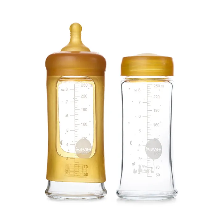 hevea-weithals-baby-glasflaschen-doppelpack-250-ml-mit-naturkautschuk-sauger image 1