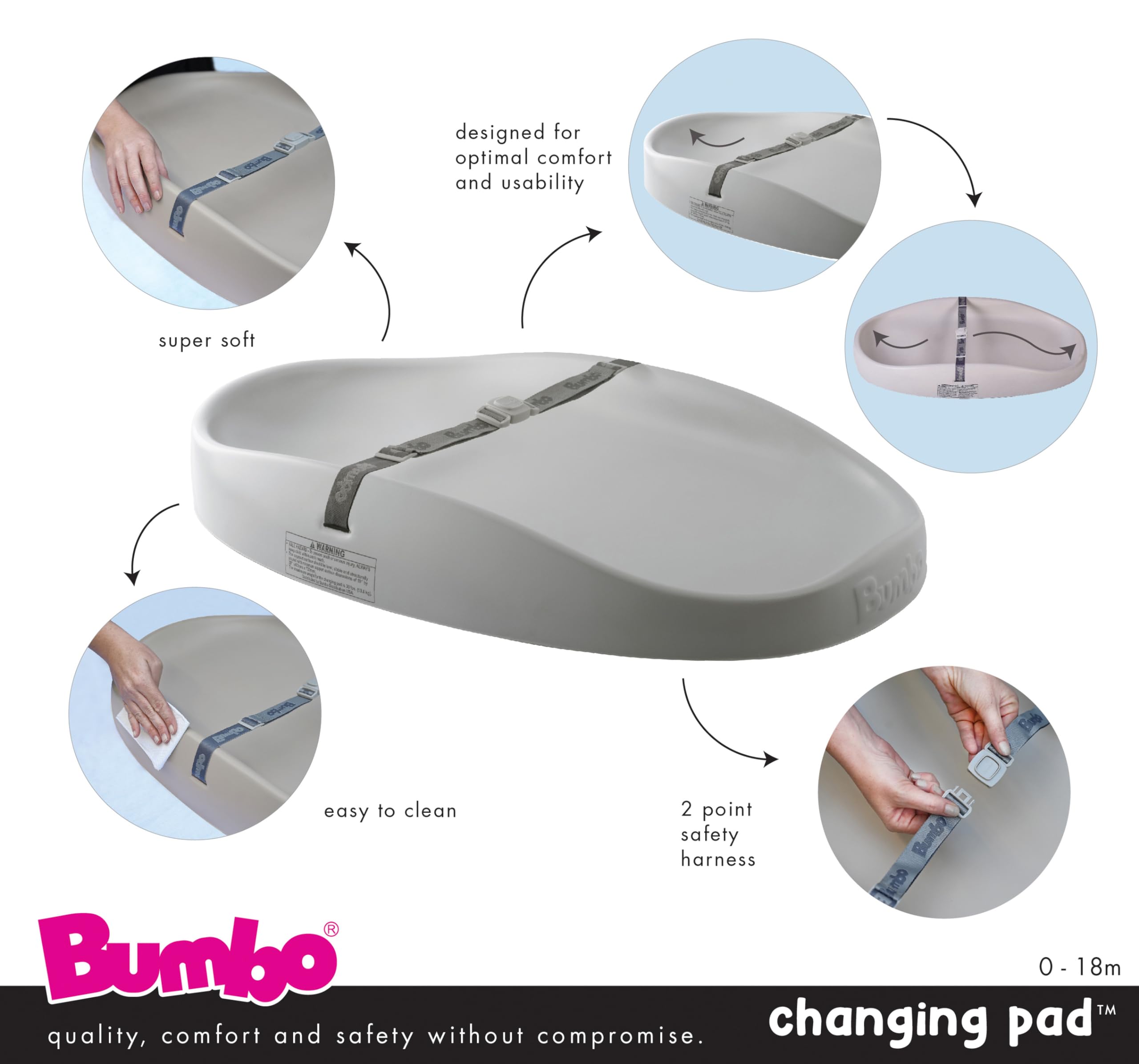 bumbo-baby-wickelunterlage-wiege-rosa-mit-sicherheitsgurt-anti-roll image 2