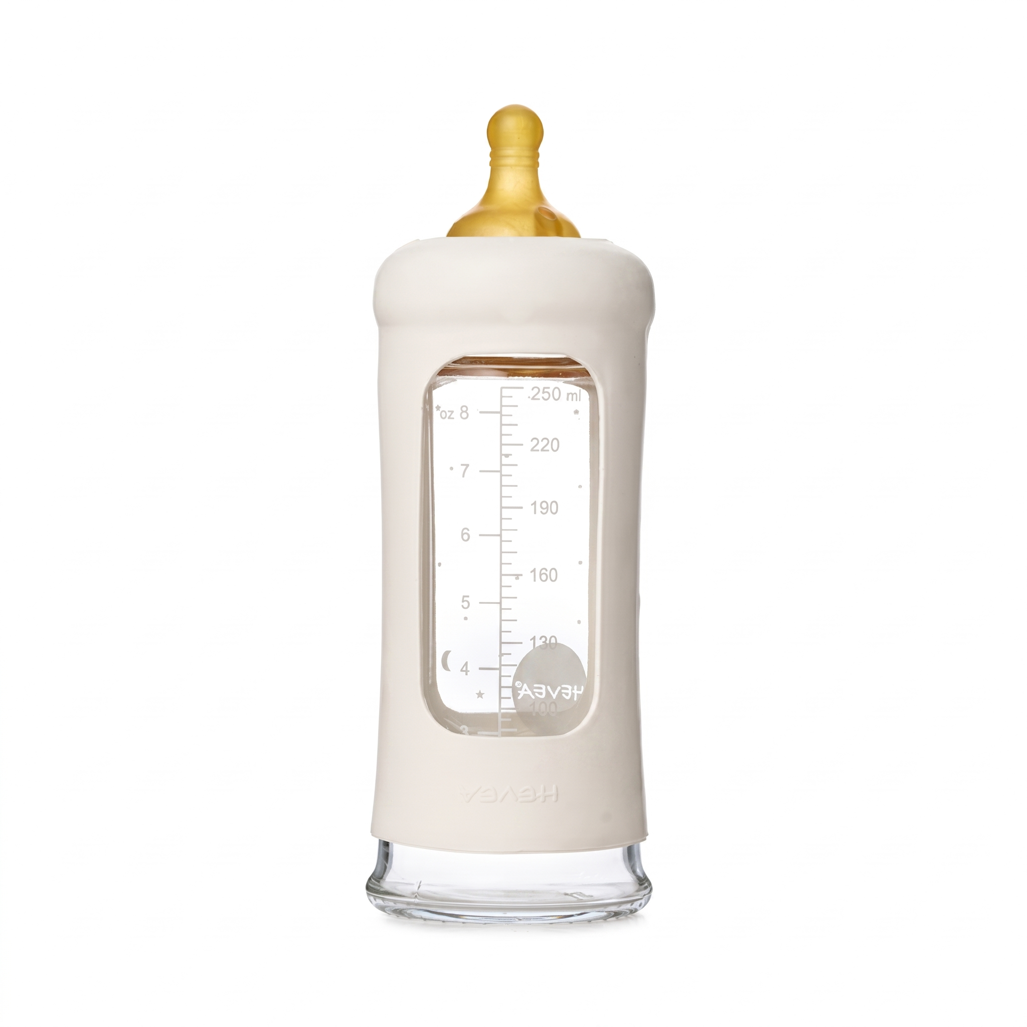 hevea-weithals-baby-glasflasche-250-ml-mit-h-lle-naturkautschuk-sauger image 1