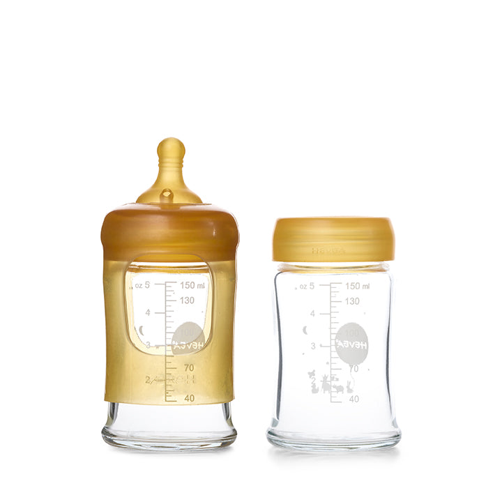 hevea-weithals-baby-glasflaschen-2er-pack-150ml-mit-naturkautschuk-sauger image 1