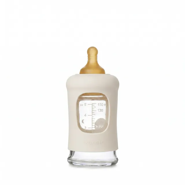 hevea-weithals-baby-glasflasche-mit-h-lle-150ml-single-pack-glasflasche image 1