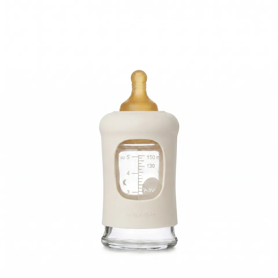 hevea-weithals-baby-glasflasche-mit-h-lle-150ml-single-pack-glasflasche image 1