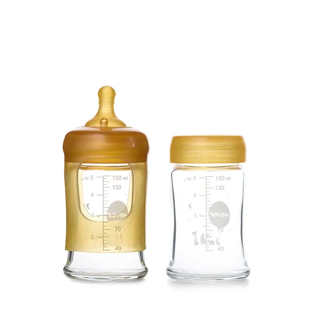 hevea-weithals-baby-glasflaschen-2er-pack-150ml-mit-naturkautschuk-sauger image 1