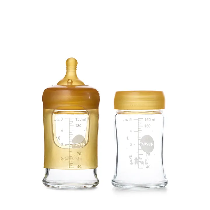 hevea-weithals-baby-glasflaschen-2er-pack-150ml-mit-naturkautschuk-sauger image 1