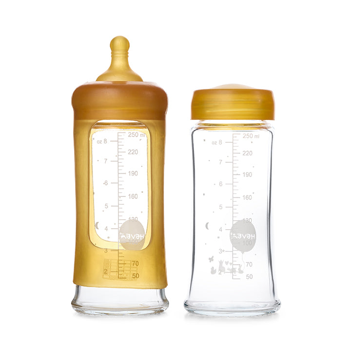 hevea-weithals-baby-glasflaschen-doppelpack-250-ml-mit-naturkautschuk-sauger image 1